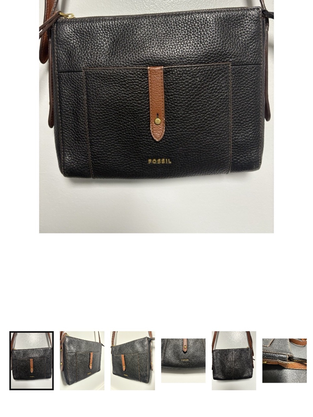 Fossil Women’s Black and Brown Leather Crossbody Bag